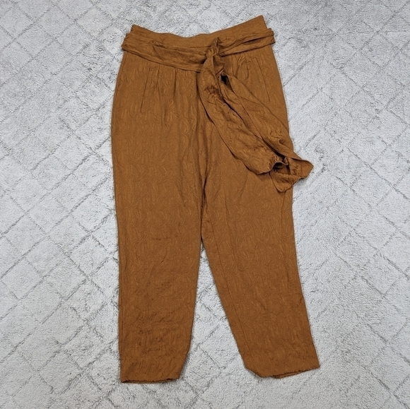 Anthropologie Ett:twa Pants Women's 8 Brown Gold Aubade Tie High Waist Jogger - Picture 1 of 7